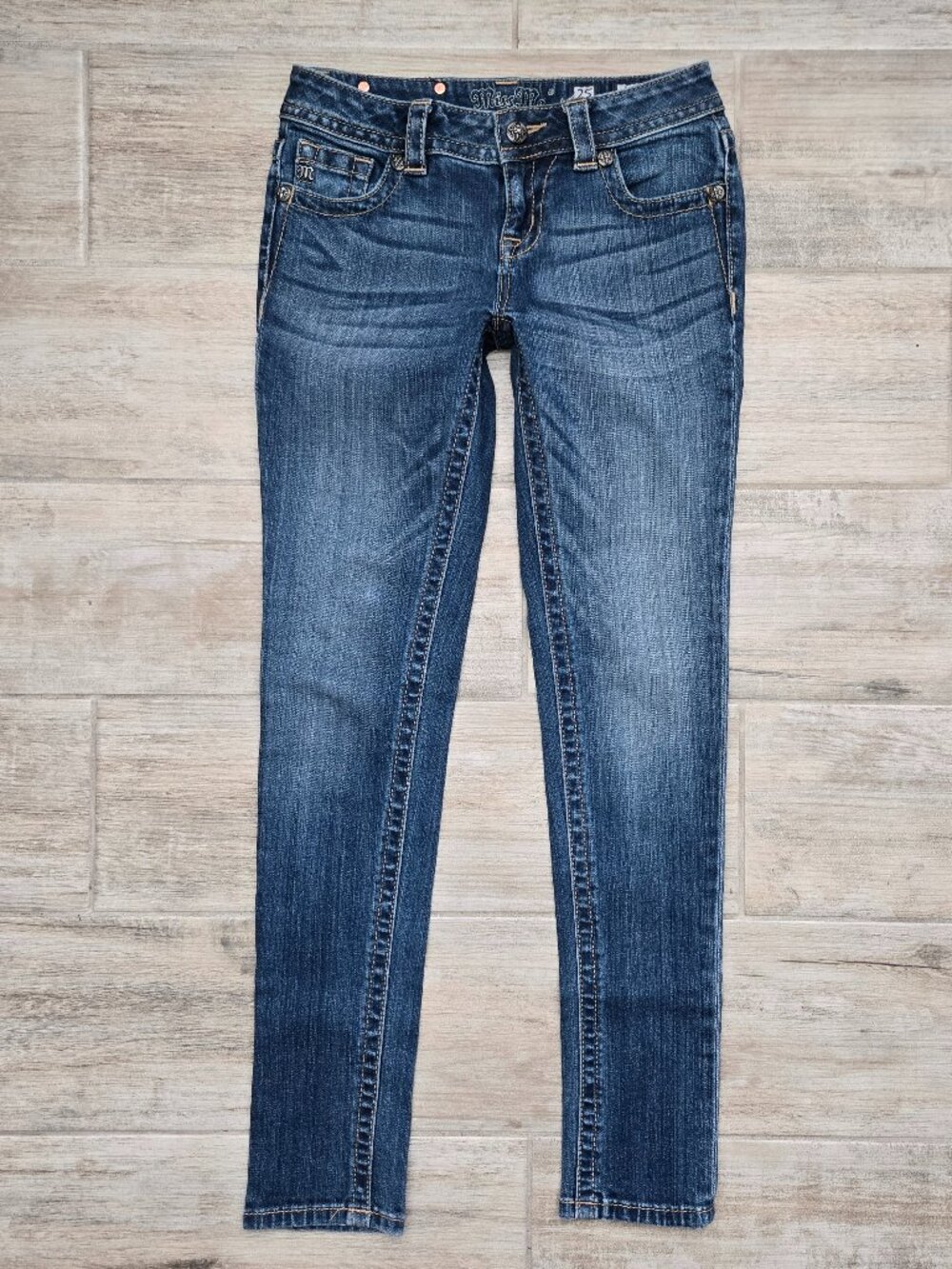 Miss Me The Minimalist Skinny Jeans Womens Whisker Faded Black Leather Tag 25